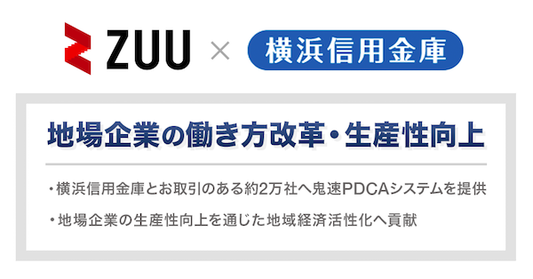 ZUU 横浜信用金庫と連携、中小企業向けに「鬼速PDCAシステム」を活用した働き方改革・生産性向上の支援