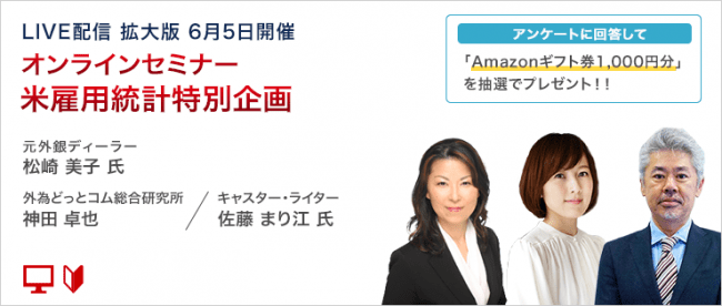 『LIVE配信 オンラインセミナー ⽶雇⽤統計』〜英国から松崎美子氏が⽣出演！〜6/5(⾦)21時より開催〜