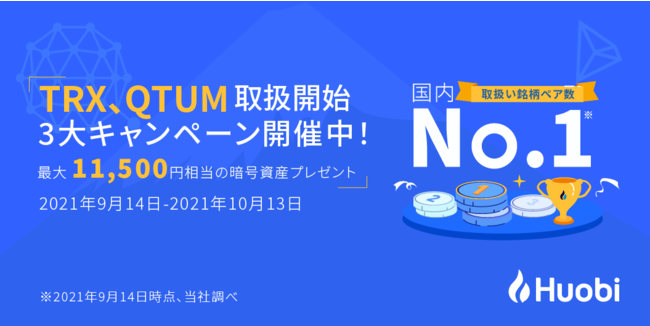 【最大11,500円相当の暗号資産がもらえる！】フォビジャパン  TRX・QTUM取扱記念３大キャンペーン開催