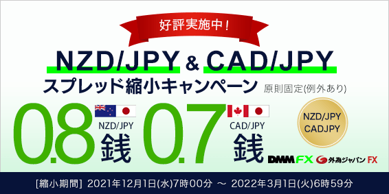 【DMM.com証券】NZD/JPY(ニュージーランドドル円)、CAD/JPY(カナダドル円)にてスプレッド縮小キャンペーンを開催！