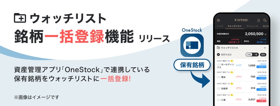 野村の投資情報アプリ「FINTOS!（フィントス！）」野村の資産管理アプリ「OneStock（ワンストック）」とのデータ連携で保有銘柄を一括登録できる新機能を搭載