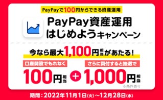 「PayPay資産運用はじめようキャンペーン 第2弾」を本日より実施！今なら最大1,100円相当をプレゼント！