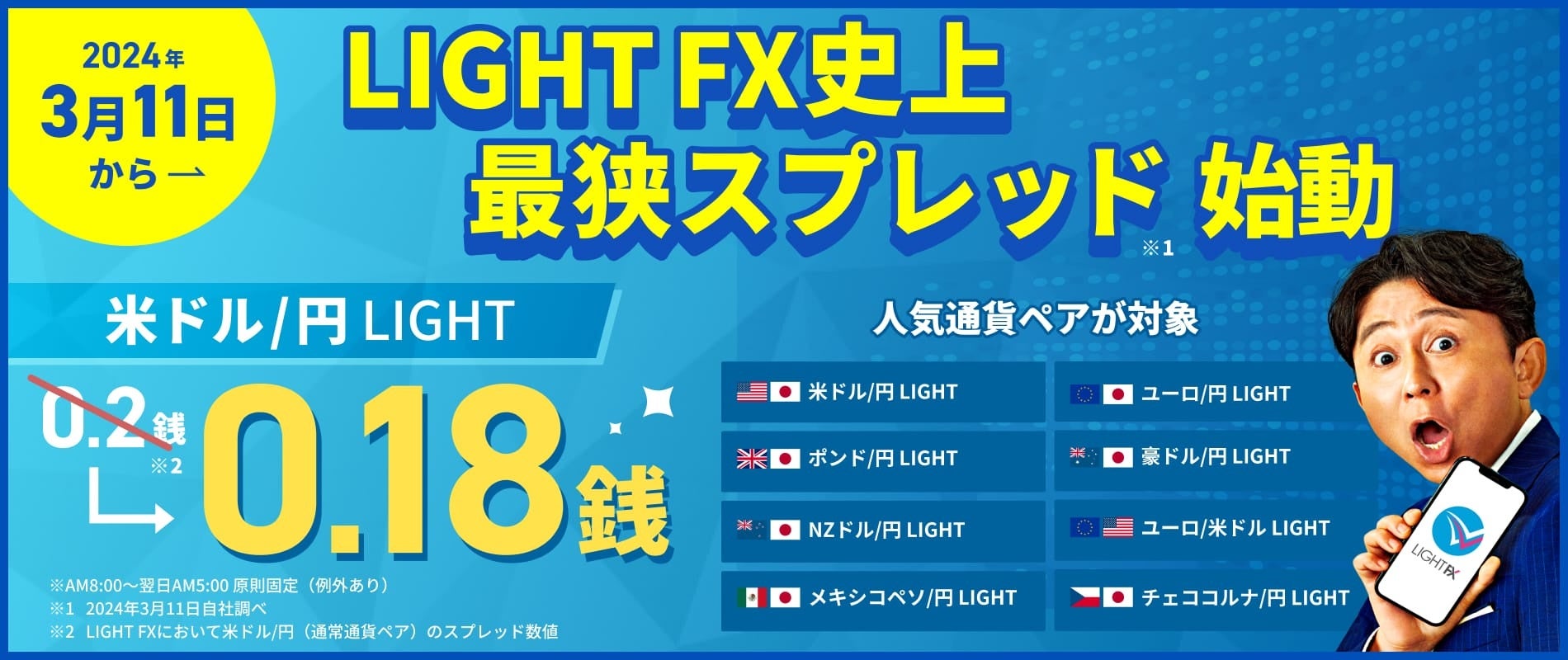 【LIGHT FX史上最狭のスプレッド】ついに0.18銭の米ドル/円 LIGHT！