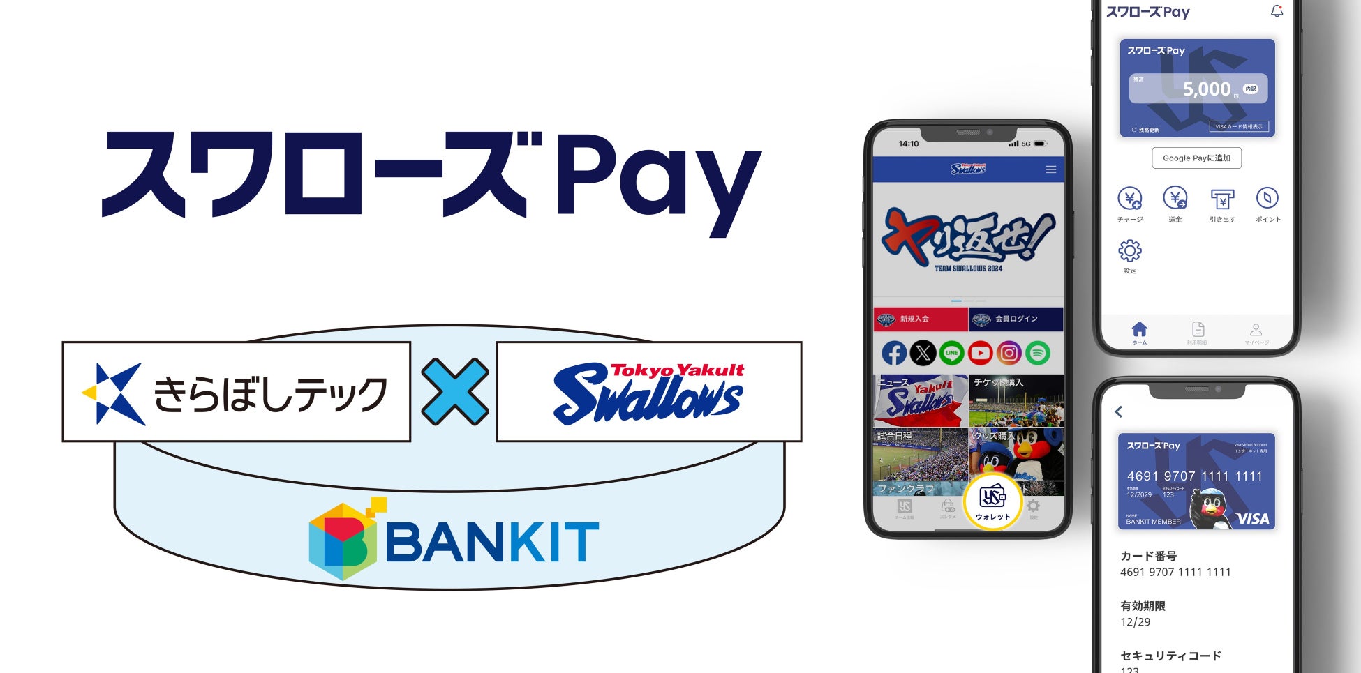 「BANKIT®」が新しいデジタルウォレット「Swallows Pay」に採用　～東京ヤクルトスワローズ公式アプリの新機能～
