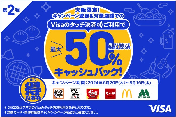 三菱UFJニコス、大阪でVisaカード会員向け“Visaのタッチ決済キャンペーン”第2弾　対象飲食店での利用で累計利用金額の最大45％をもれなくキャッシュバック！