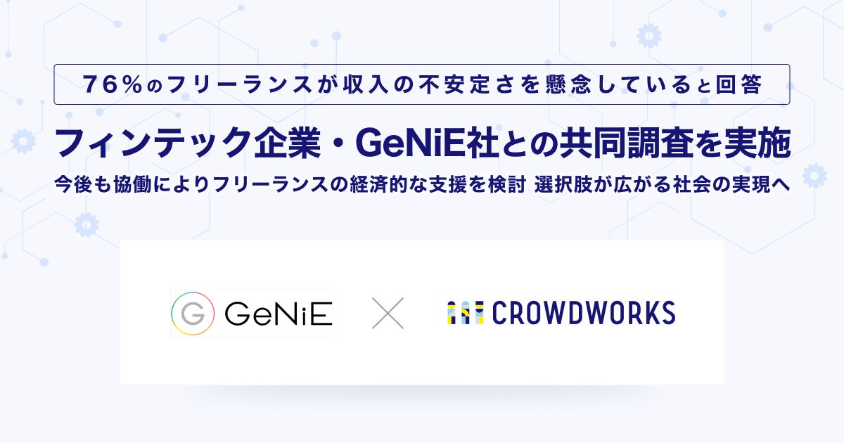 76%のフリーランスが収入の不安定さを懸念していると回答 フィンテック企業・GeNiE社との共同調査を実施