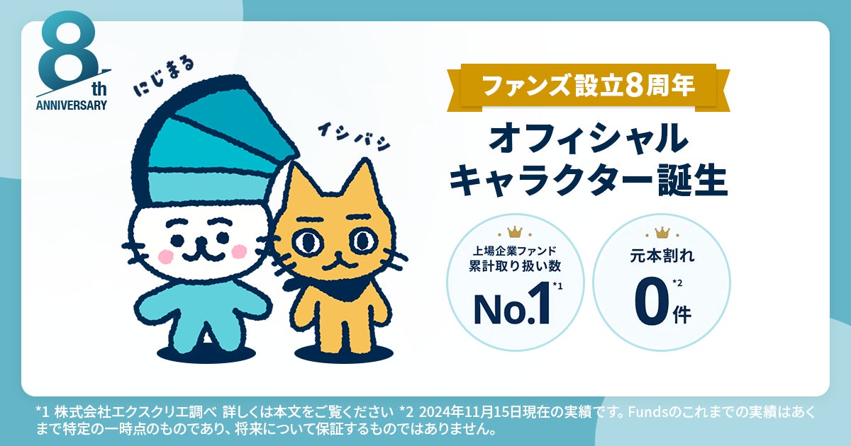 ファンズが設立8周年を迎えました。新たに公式キャラクター「にじまる」と「イシバシ」が誕生