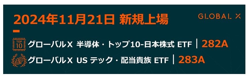 Global X Japan株式会社　「グローバルX 半導体・トップ10-日本株式ETF」【282A】「グローバルX USテック・配当貴族ETF」【283A】　東京証券取引所に新規上場