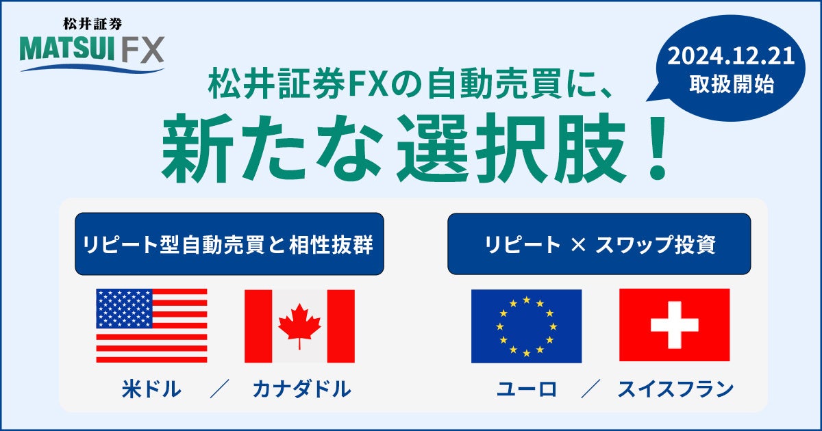 【松井証券 FX】「米ドル/カナダドル」・「ユーロ/スイスフラン」の取り扱いを開始