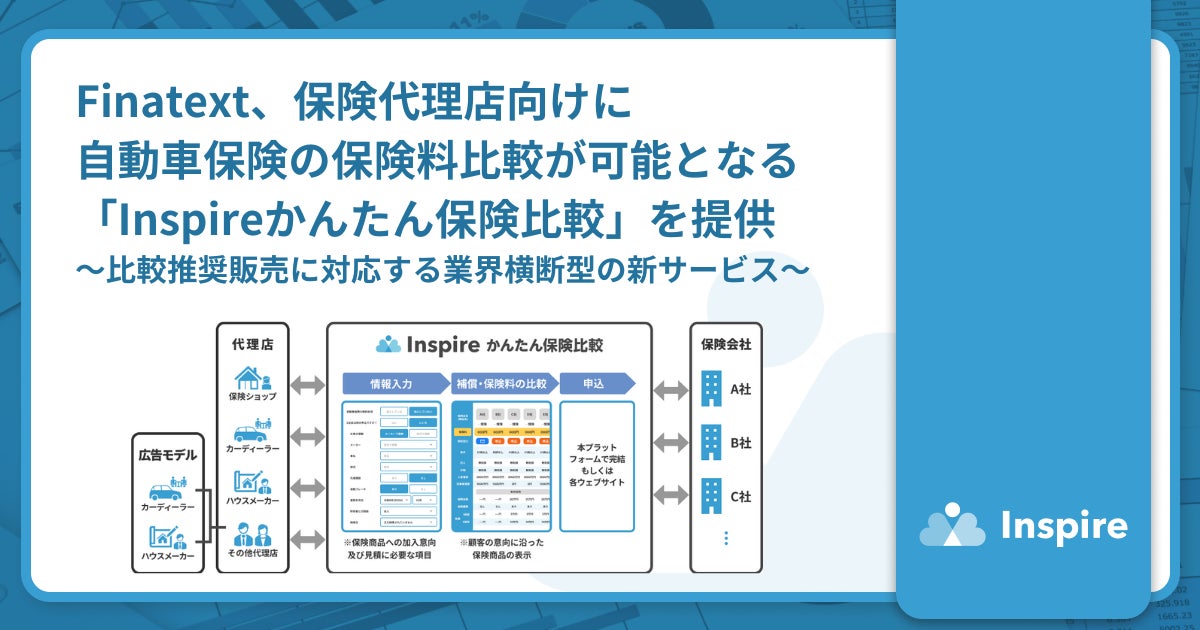 Finatext、保険代理店向けに自動車保険の保険料比較が可能となる「Inspireかんたん保険比較」を提供