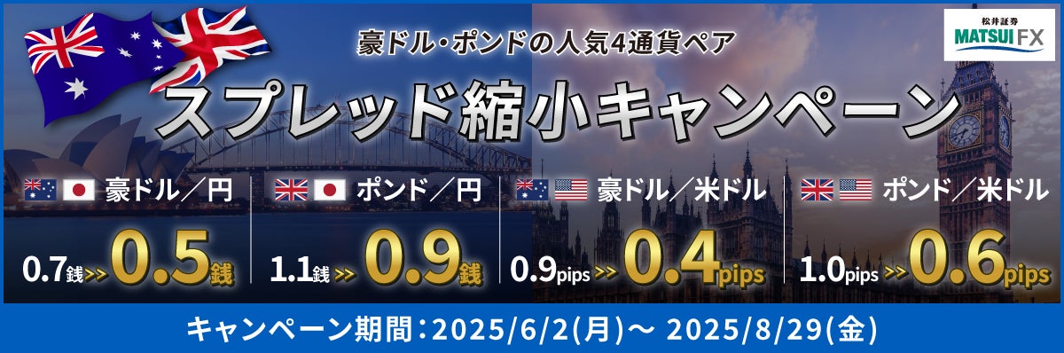 【松井証券 FX】スプレッド縮小キャンペーンを3か月間開催（6～8月） 対象4通貨ペアの取引がますますオトクに！