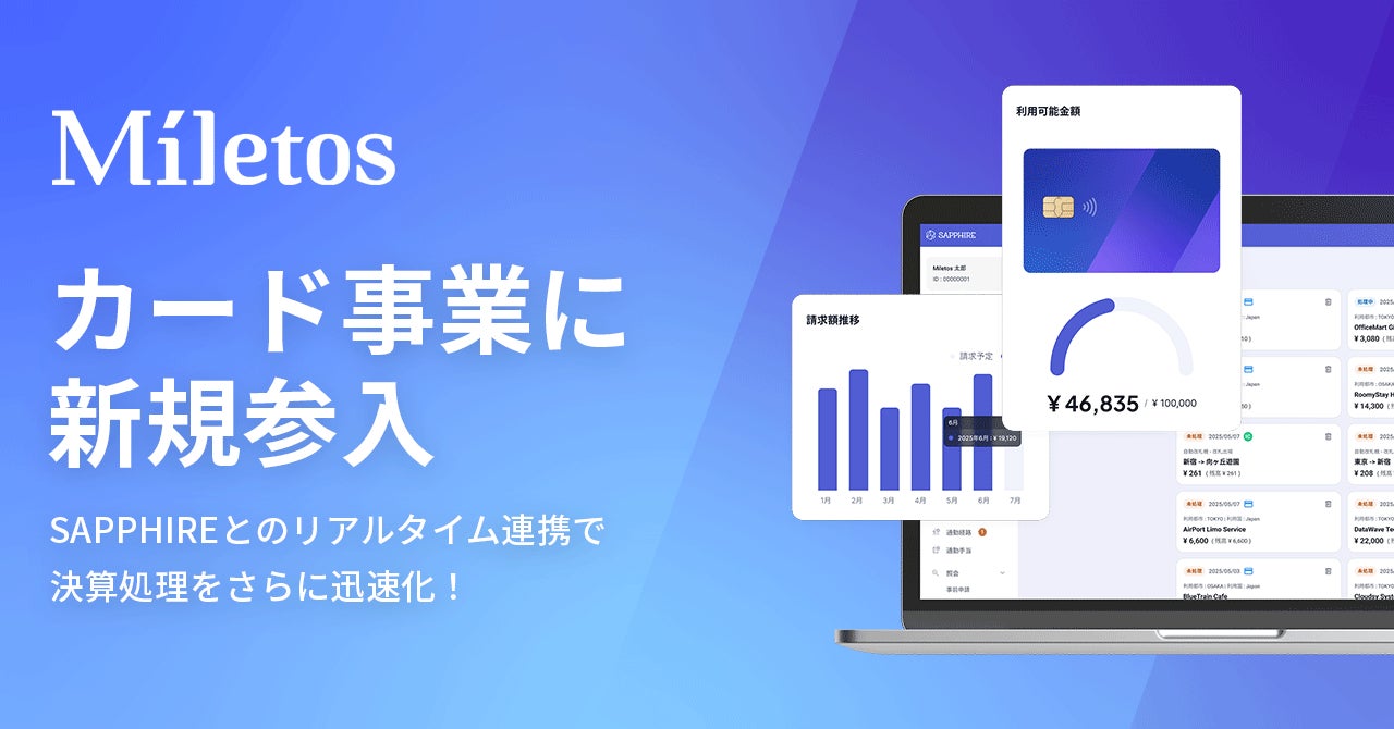 Miletos、法人向けカード事業に参入！経費精算AI「SAPPHIRE」とのリアルタイム連携で決算処理をさらに迅速化