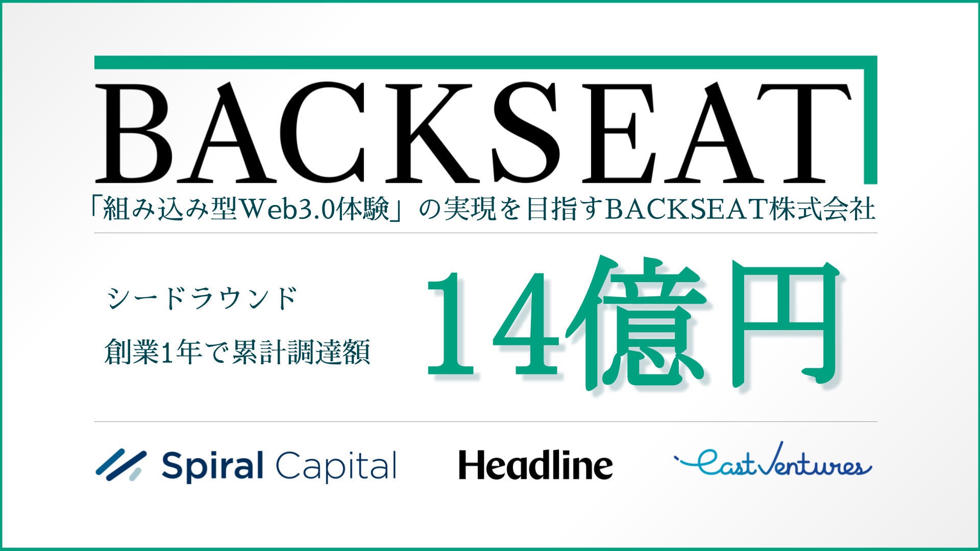 「組み込み型Web3.0体験」の実現を目指すBACKSEAT、創業1年で累計14億円の資金調達を完了