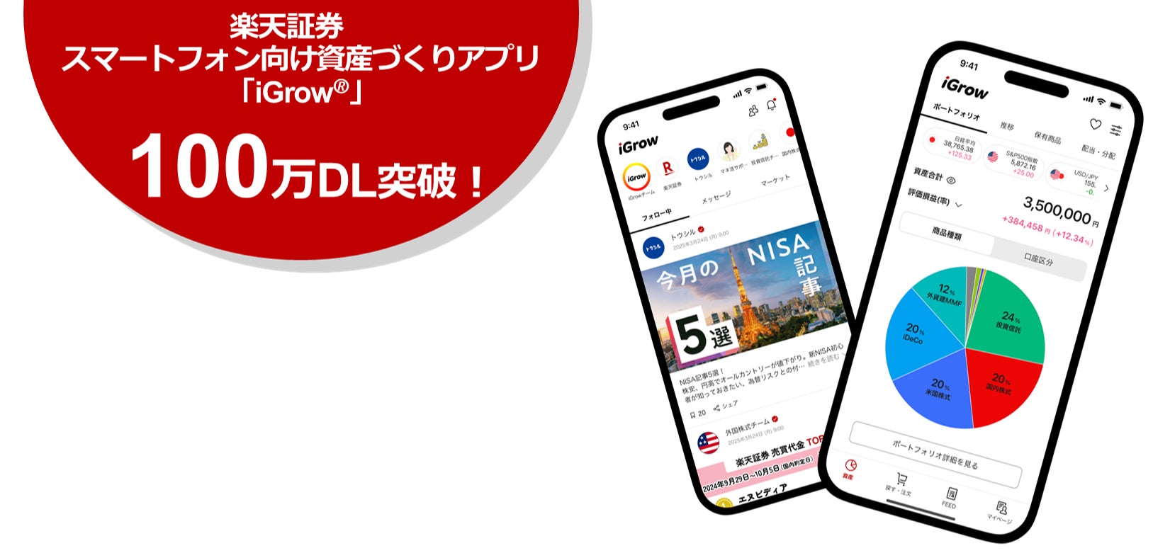 楽天証券のスマホ向け資産づくりアプリ「iGrow®」、100万ダウンロードを突破！