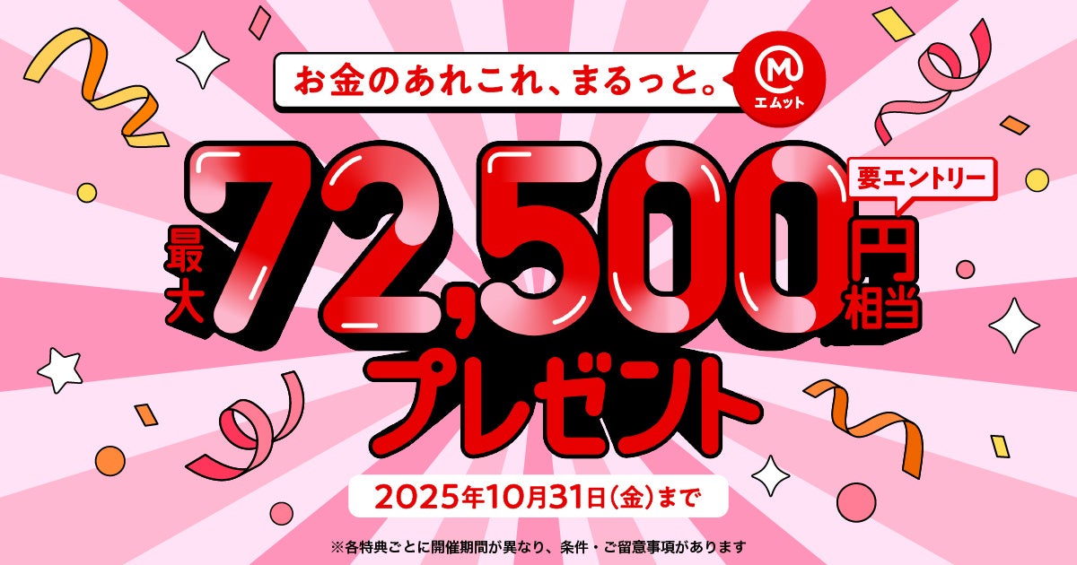【三菱ＵＦＪ銀行】最大72,500円相当をプレゼント！新金融サービスブランド「エムット」によるキャンペーンが10月6日(月)から開始！