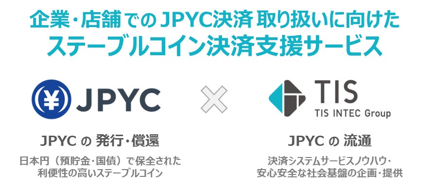 TIS、JPYCと日本円建ステーブルコイン決済の社会実装に向けた基本合意書を締結