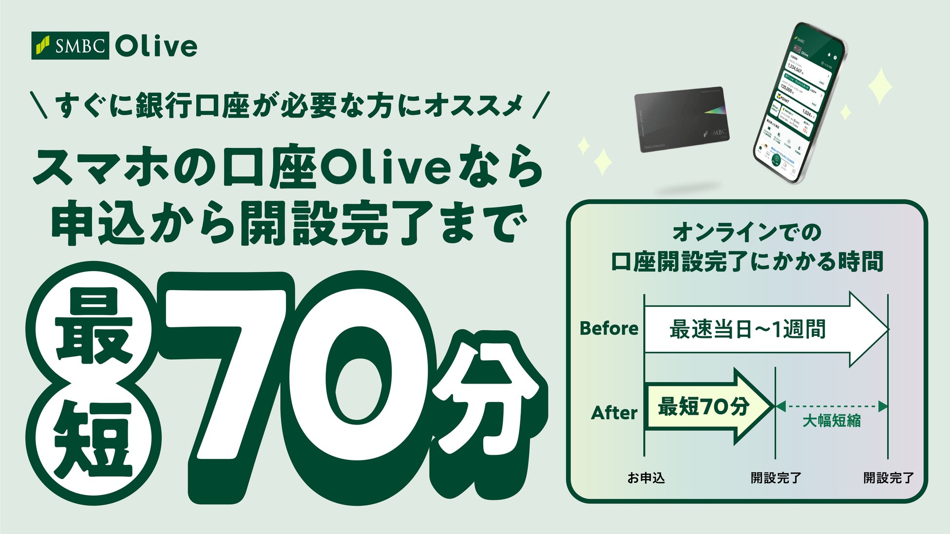 三井住友銀行、スマホの口座「Olive」の口座開設が最短70分に短縮