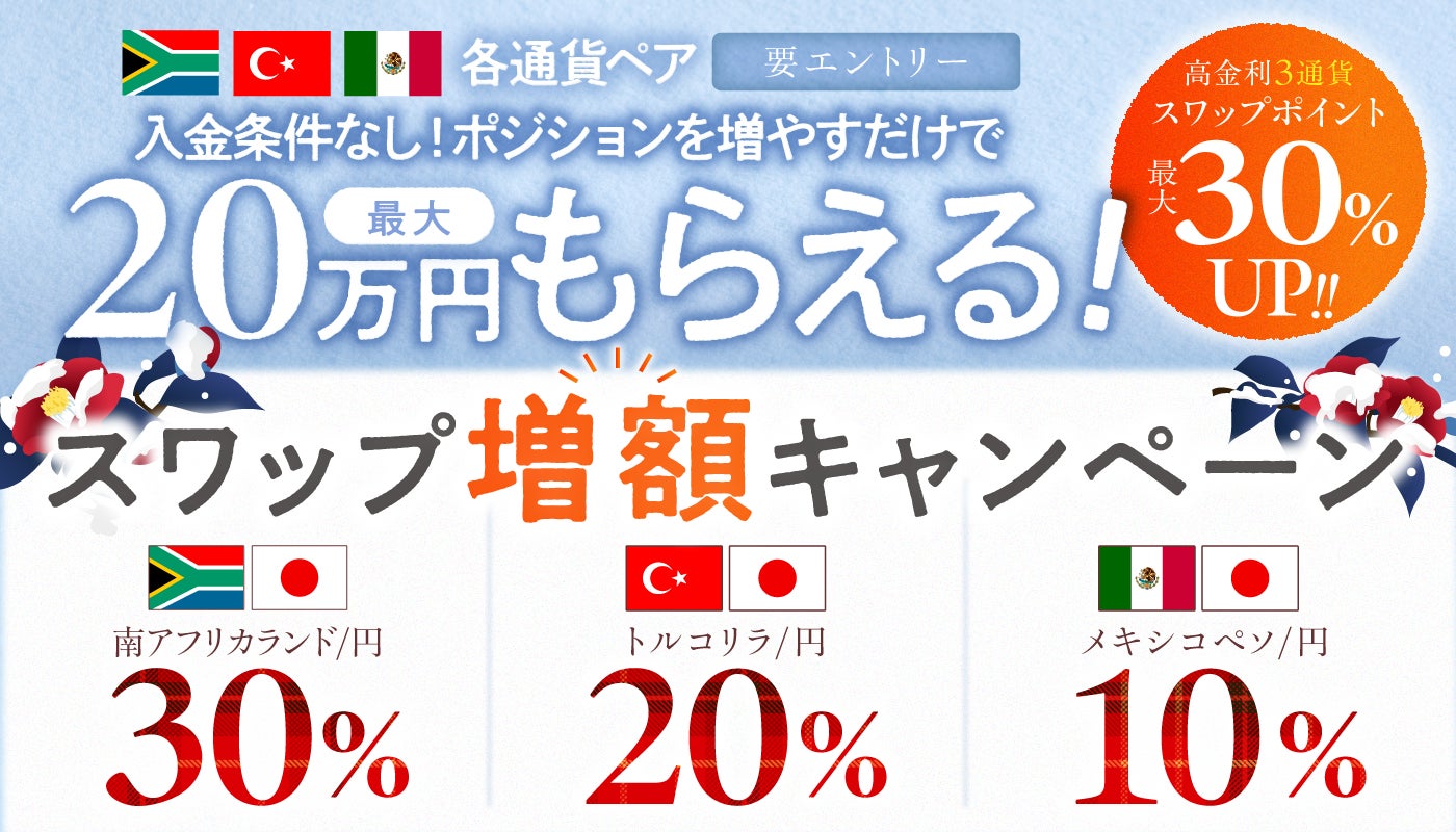 最大30％UP！！高金利3通貨スワップ増額キャンペーン開催のお知らせ