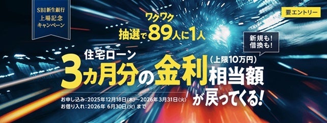 SBI新生銀行上場記念　住宅ローンでワクワク＜8989＞キャンペーン始動