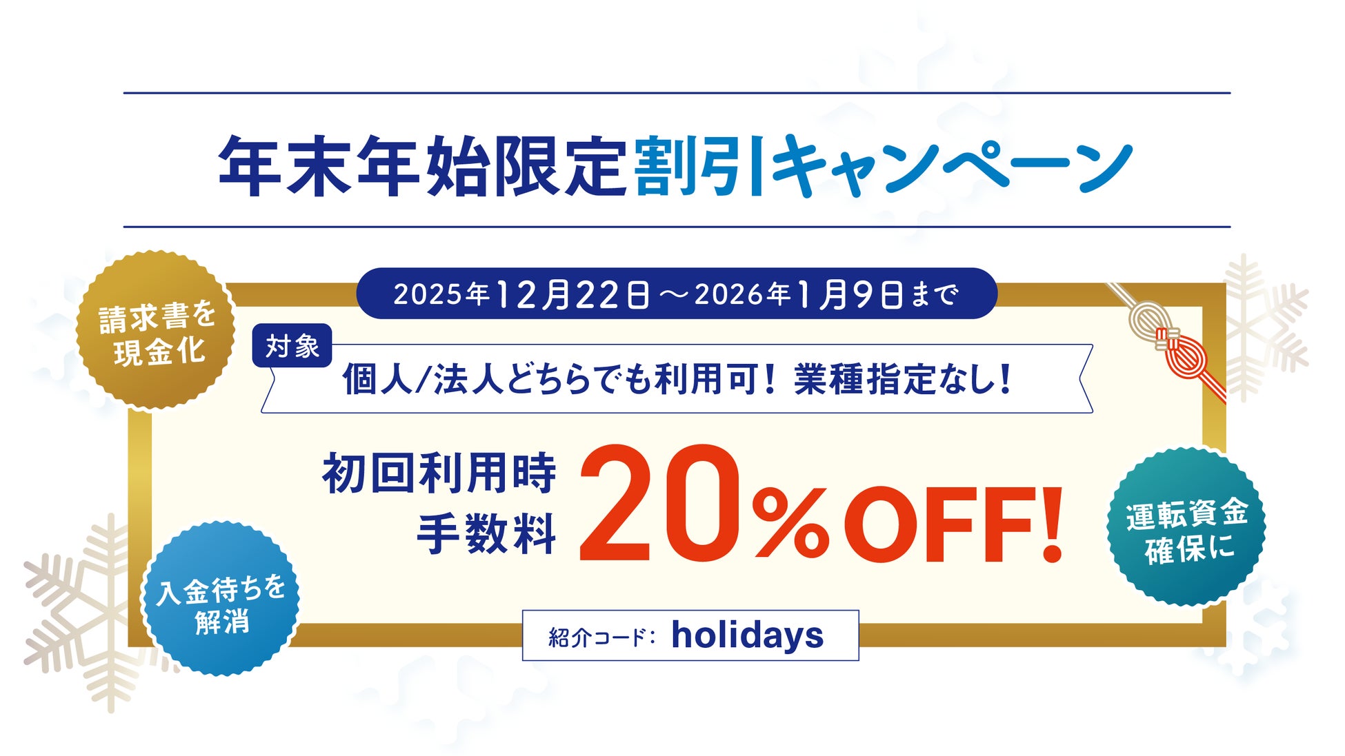 即日振込のＡＩファクタリングサービスＰＡＹＴＯＤＡＹ：年末年始割引キャンペーン実施！資金繰りを支援します！