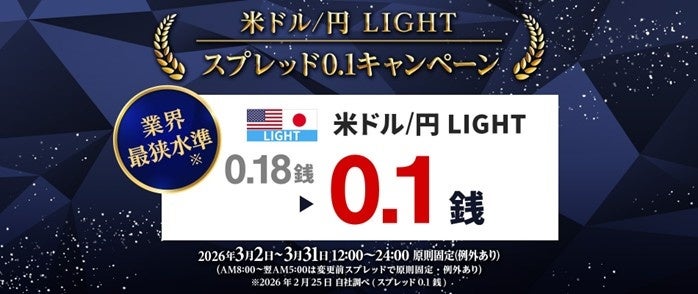 3月2日（月）より『米ドル/円 LIGHTスプレッド0.1キャンペーン』を開催いたします！