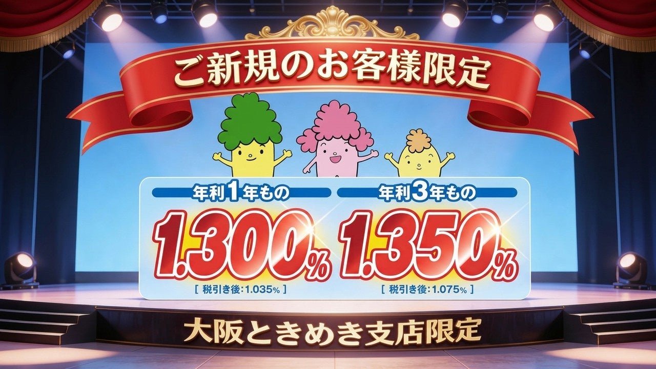 大阪厚生信用金庫、インターネット支店「大阪ときめき支店」にて、スマホ専用定期預金「ときめき定期預金」の金利キャンペーンを実施