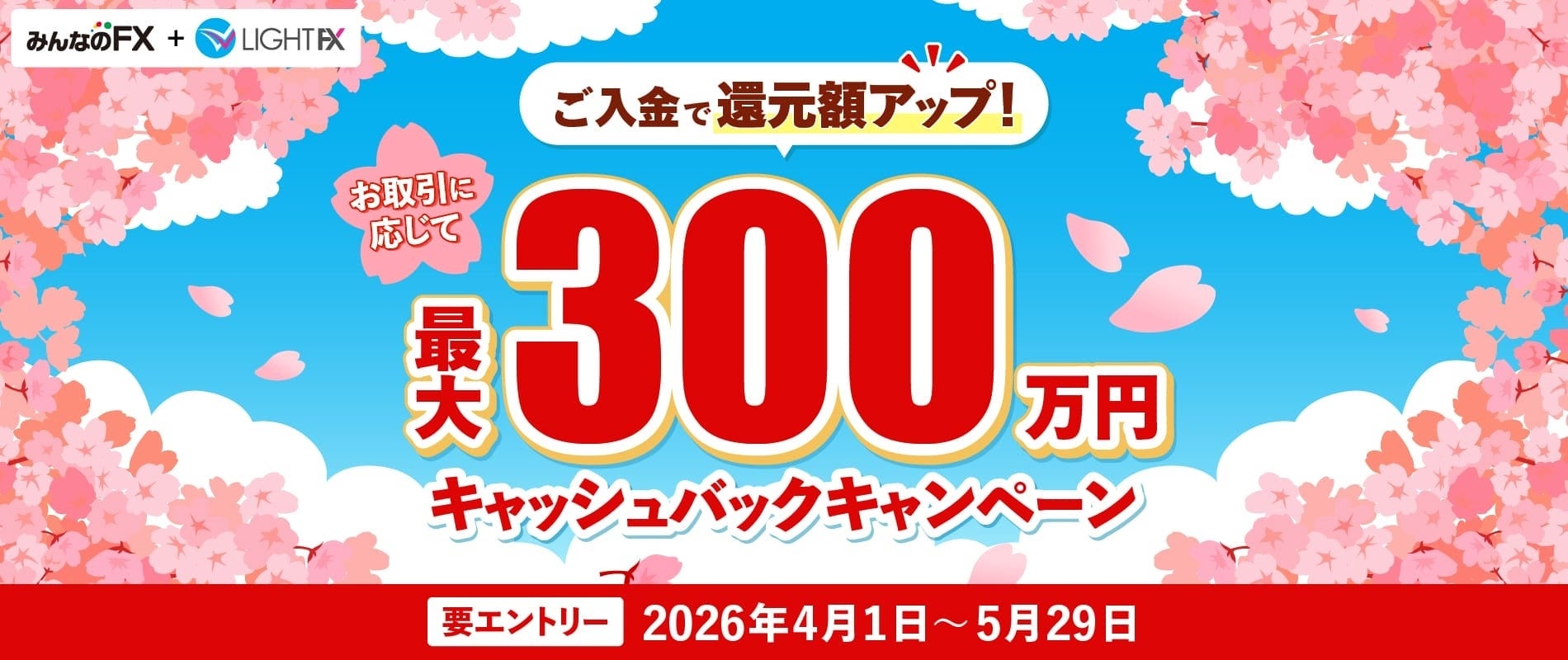 【みんなのFX】「最大300万円キャッシュバックキャンペーン」を開催！