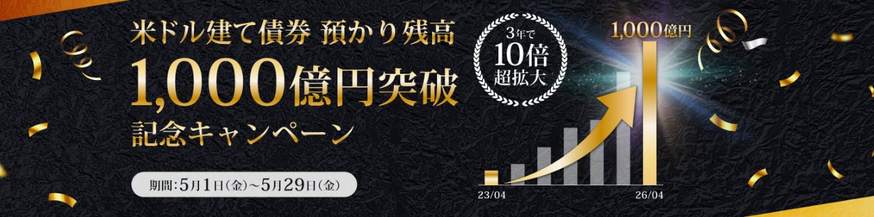 JTG証券、米ドル建て債券の預かり残高1,000億円を突破！　─ 1,000億円突破記念キャンペーンを開催 ─