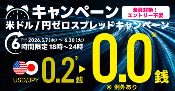 【LINE FX】再び開催！18:00〜24:00のスプレッドが「0.0銭」になる米ドル/円スプレッドキャンペーン