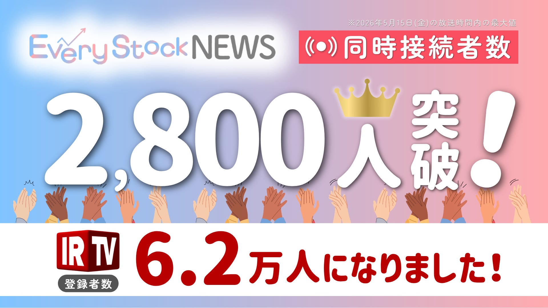 株式投資ニュース番組『Every Stock NEWS』が同時接続2,800人を達成！