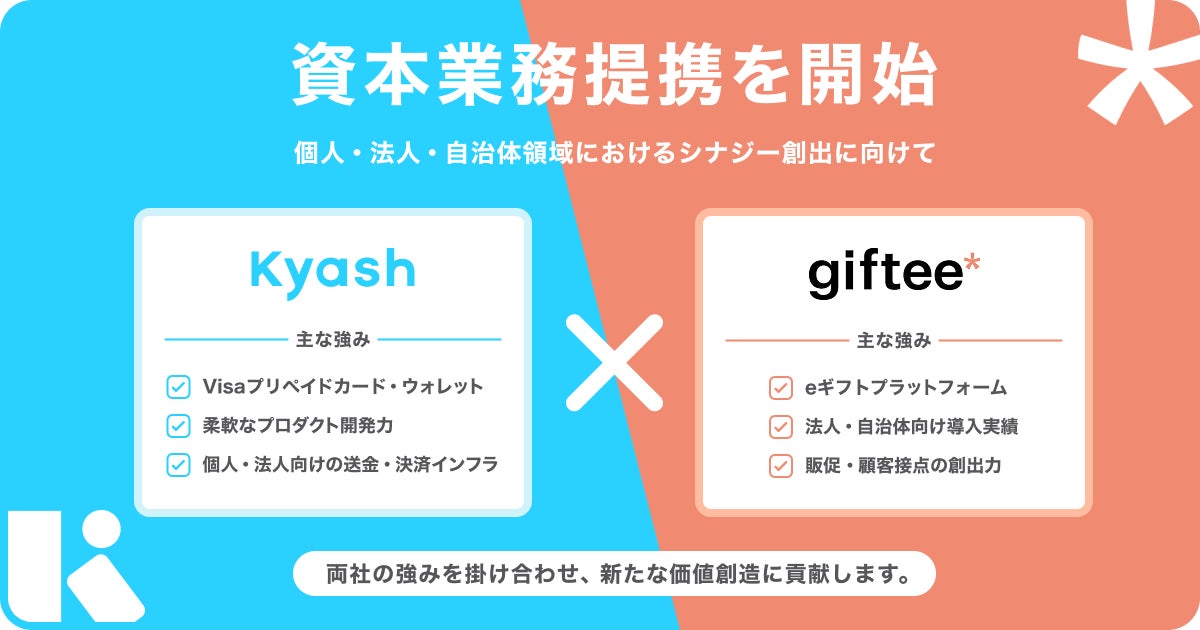 Kyash、ギフティと資本業務提携契約を締結