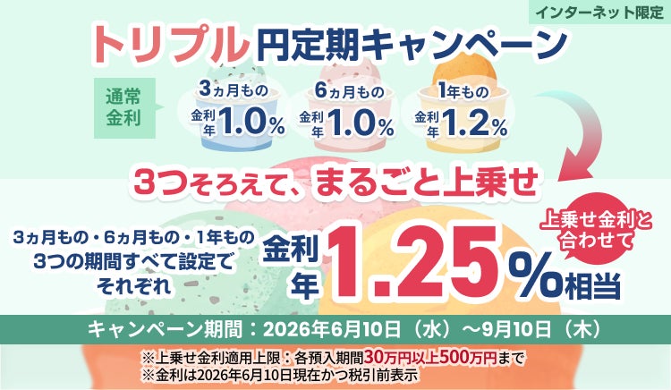 トリプル円定期キャンペーン実施のお知らせ