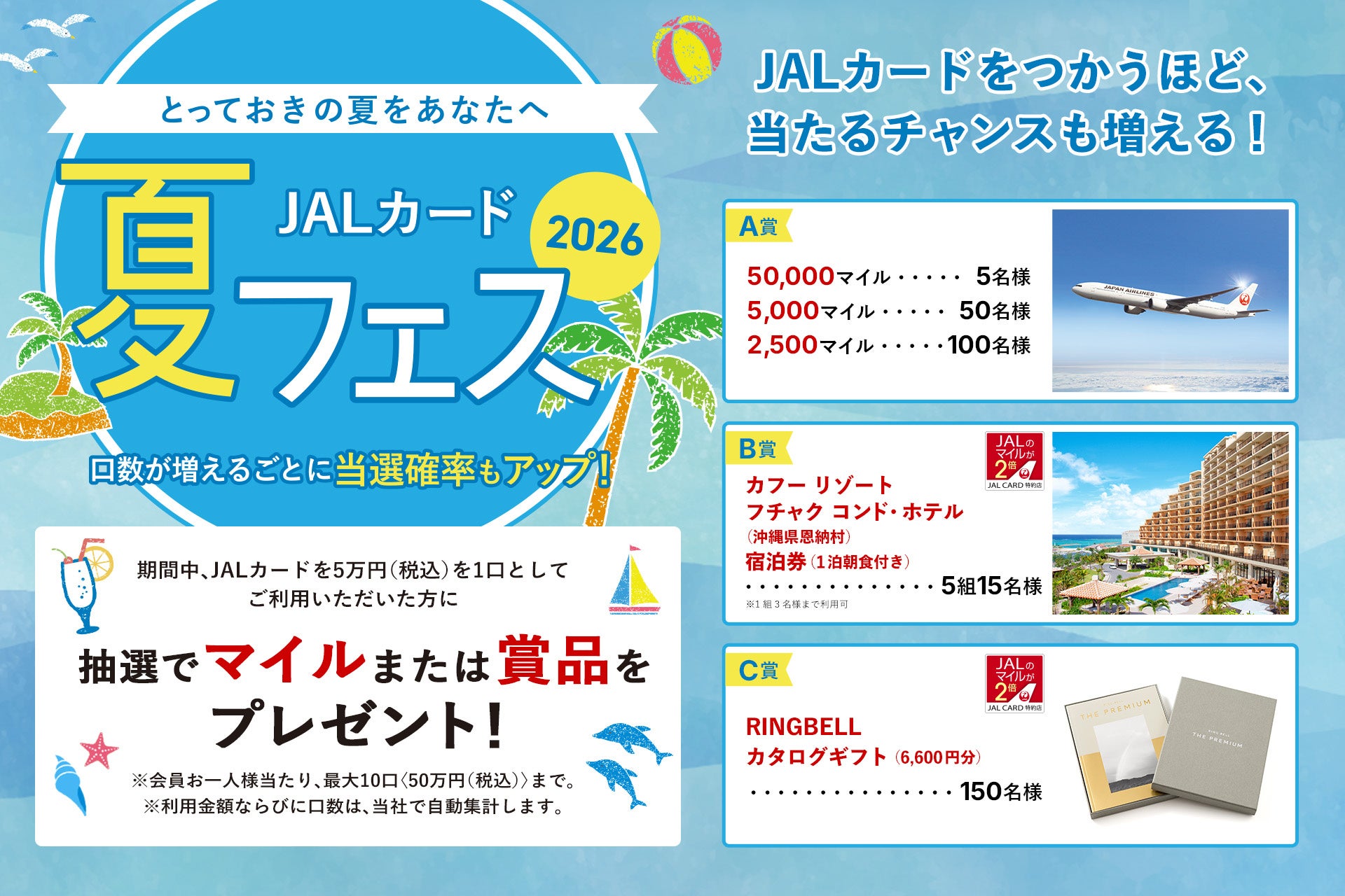 最大50,000マイル獲得のチャンス！「JALカード夏フェス2026」開催中