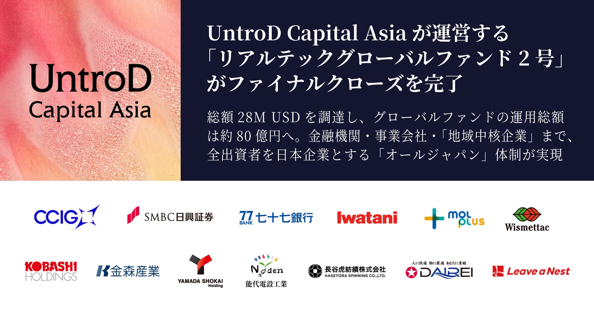 UntroD Capital Asia、「リアルテックグローバルファンド2号」のファイナルクローズを完了