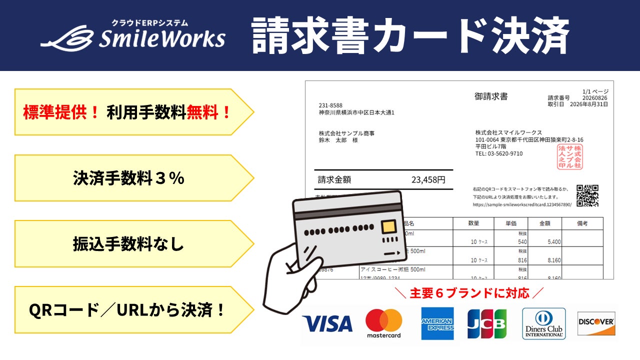 クラウドERPシステム「SmileWorks」請求書にクレジットカード決済QRコードを自動発行！